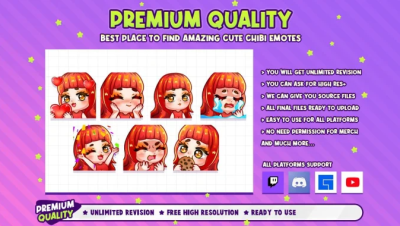I will create custom cute chibi emotes for twitch, youtube, discord
