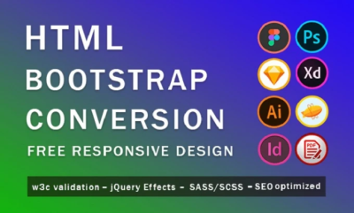 I will convert figma to HTML sketch xd to HTML PSD to HTML CSS responsive bootstrap 5
