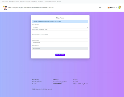 I will develop the token creation tool for your evm chain