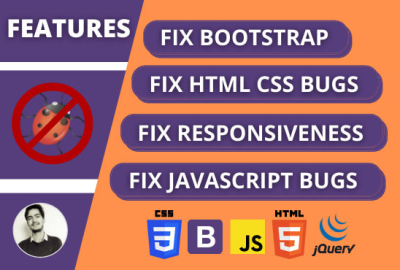 I will do html css bug fixing, fix js, fix responsive issue