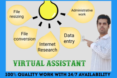 I will be virtual assistant data entry, internet research, copy paste image resize crop